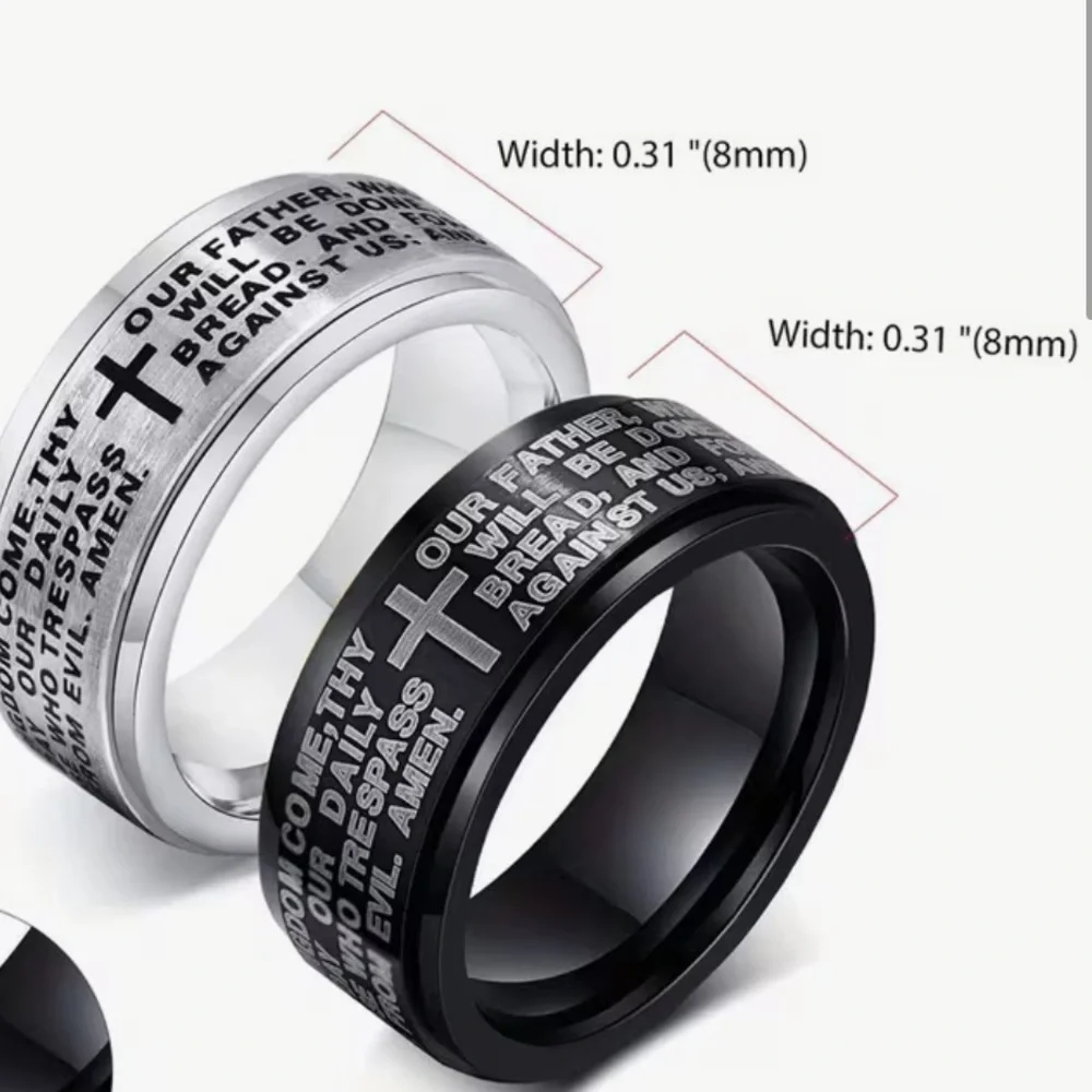 NWT π€© Silver and Black Prayer Rings Stainless Steel size 12 set of TWO rings! - Picture 3 of 8
